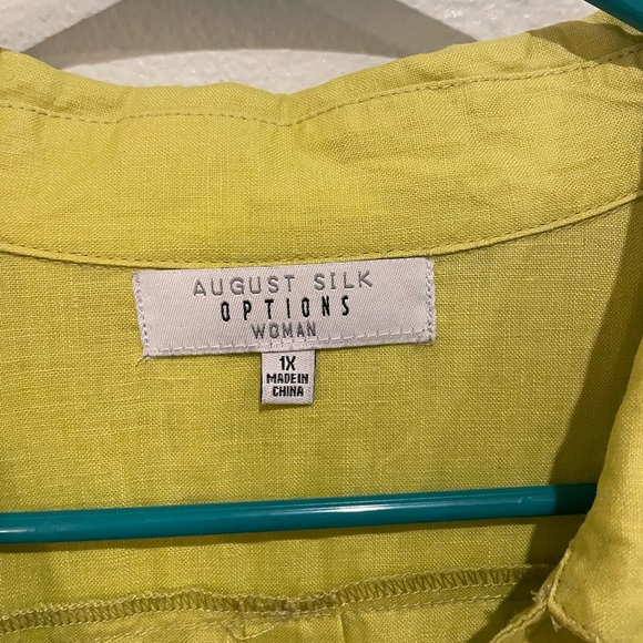 Chartreuse August Silk options button down shirt. Size 1X Linen 100% - Picture 2 of 6